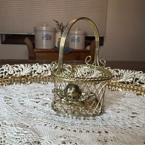 Mini Heart shaped Gold Cherub Decorative Basket